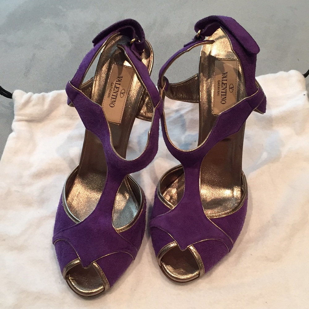 Valentino Purple/Gold suede heels  (size 37.5)
